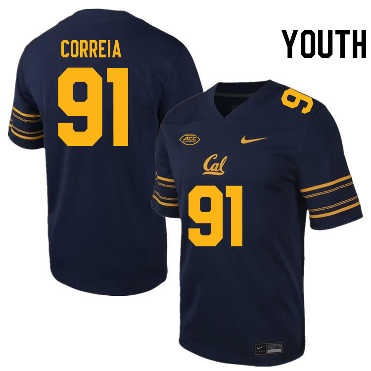 Youth #91 Ricky Correia California Golden Bears ACC Conference College Football Jerseys Stitched Sal